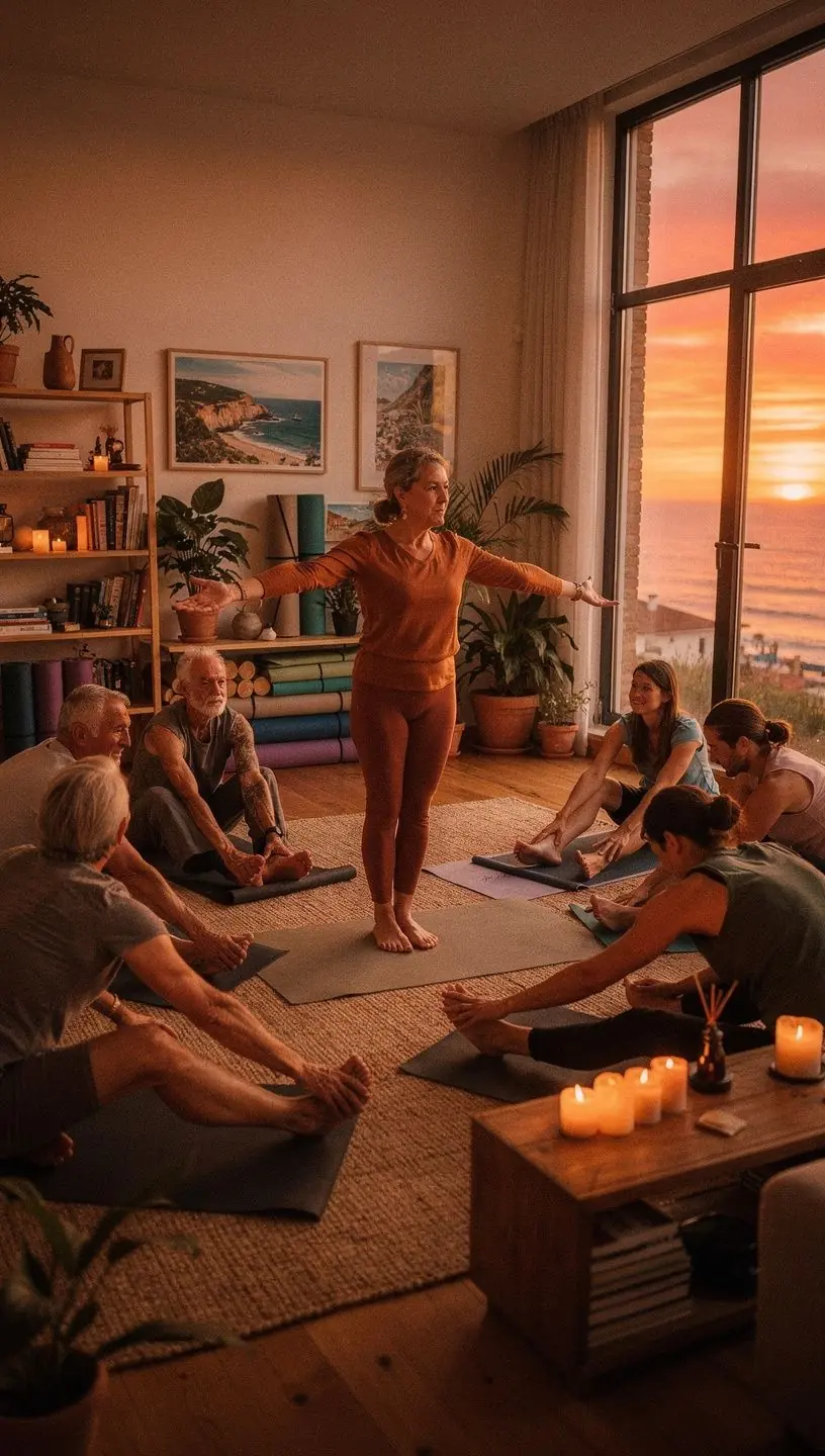 Una mujer practicando yoga al atardecer en un ambiente tranquilo.